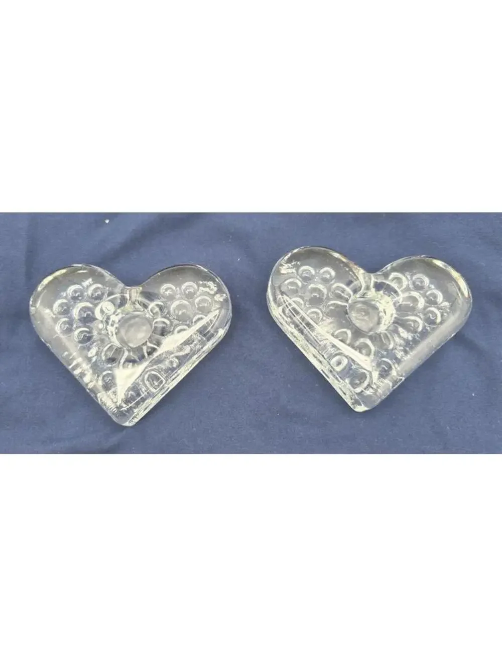 Vintage Set of 2 Hadeland Norway Heart Clear Crystal Glass Taper Candle Holders